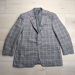 Canali Blazer Sport Coat Mens 38R Silk Wool Windowpane Gray Plaid Suit Italy